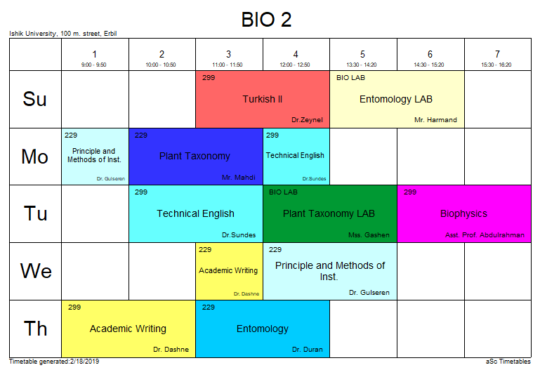 Biology Department updated Time Table | TIU