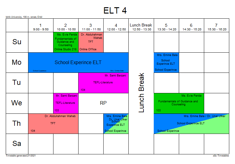 Time Table | ELT Department TIU