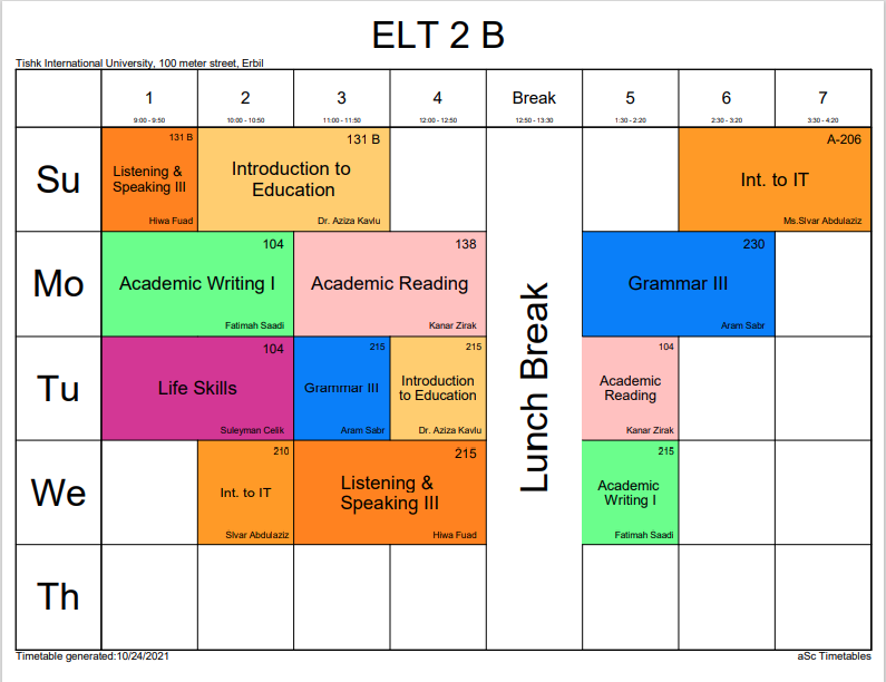 Updated ELT 2 & 3 Weekly Schedule | TIU