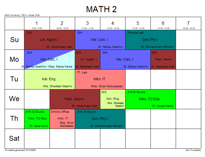 FALL SEMESTER SCHEDULE 2020 - 2021 | Mathematics Education Department TIU