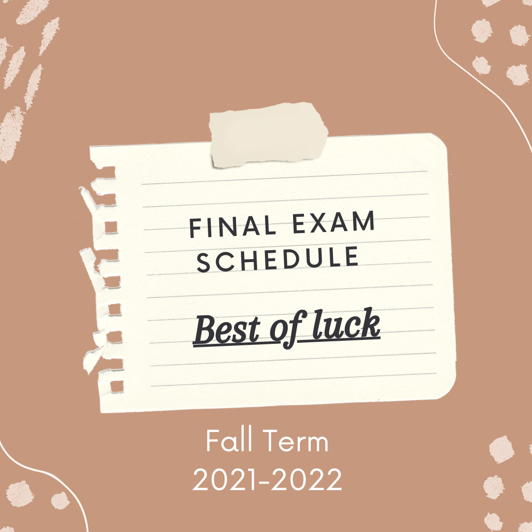 Final Exam Schedule Fall Term for Academic Year 20212022. TIU