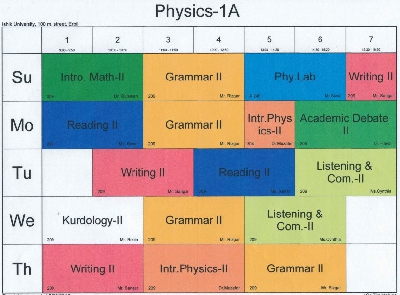 Freshman spring semester schedule 2018-2019 - Physics Education